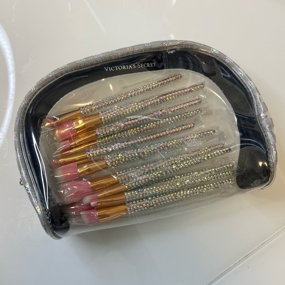 Victoria Secret Signature Stripe Sequin Travel Make Up Bag Clear Bag